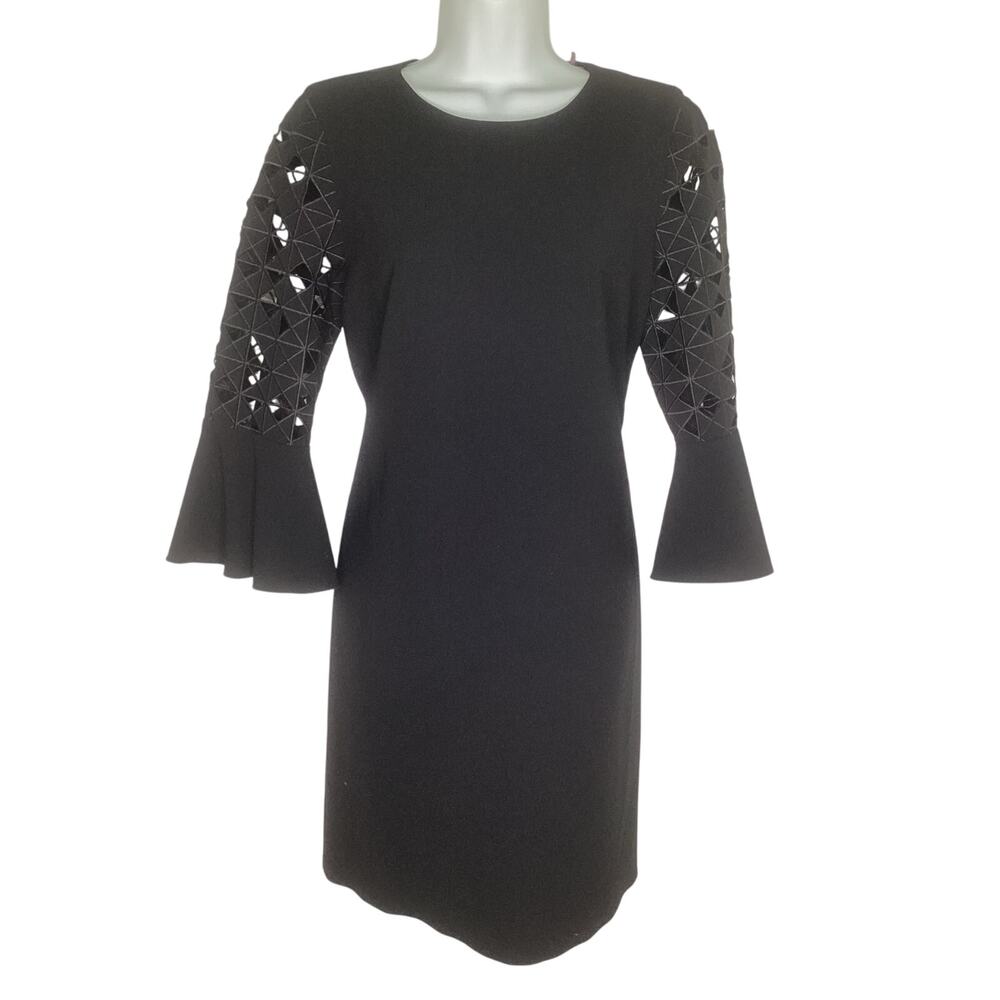Elie Tahari NWOT Black Cut Out Bell Sleeve Embroidery Evening Cocktail Dress M